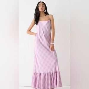 J. Crew Collection Ruffle Hem Slip Dress in Oversized Gingham Lavender Size 4